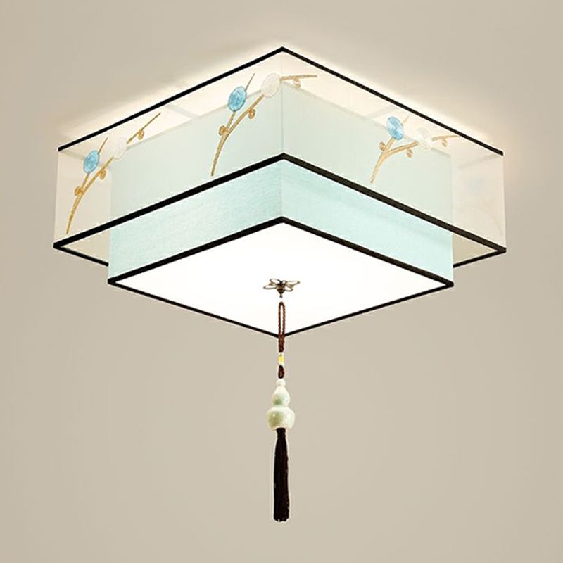 Geometry Shape Ceiling Lamp Tradition Iron Flush Mount with Cloth Lampshade for Study