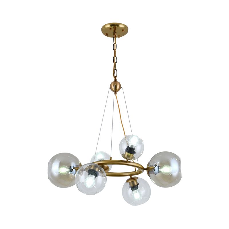 Gold Spherical Pendant Chandelier Contemporary 6/9 Heads Clear Glass Ceiling Hanging Light