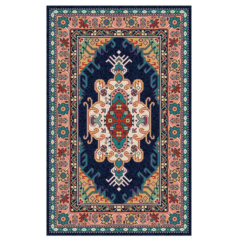 Moroccan Symmetrical Printed Rug Red Tone Polyester Area Carpet Non-Slip Backing Rug for Living Room