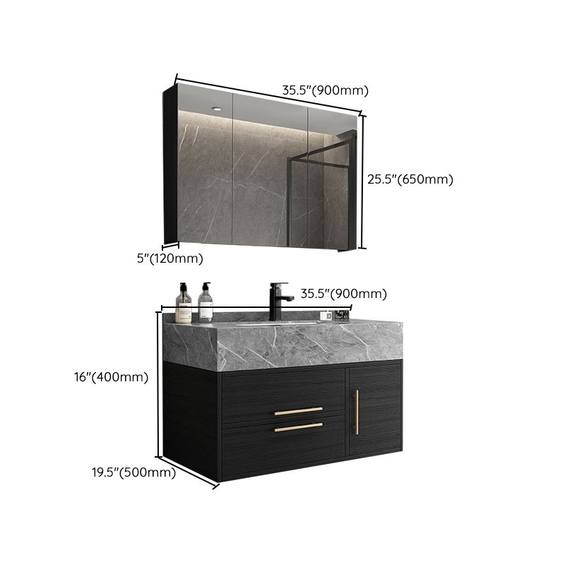 Rectangular Glam Black Bathroom Vanity Stone Single Sink Wall Mount Vanity Set