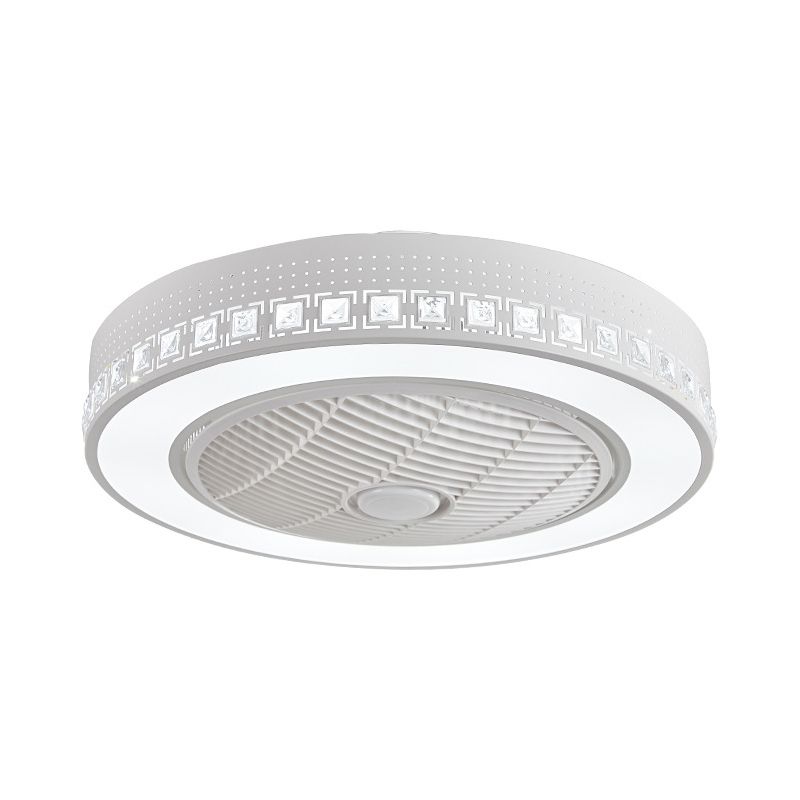 Lámpara de ventilador de sala de estar de anillo Modernismo LED acrílico 21.5 "de ancho White White Semi Flush Mounting con 3 cuchillas