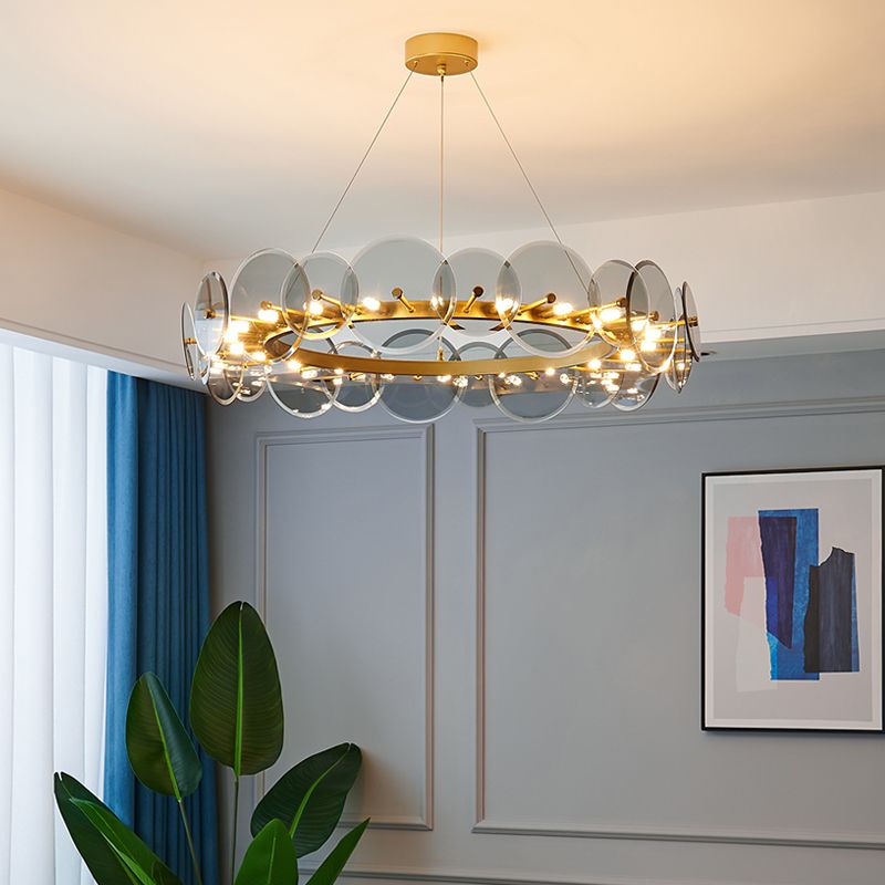 Gol Cercle Chandelier Modern Multi Light Hanging Light avec verre pour chambre à coucher