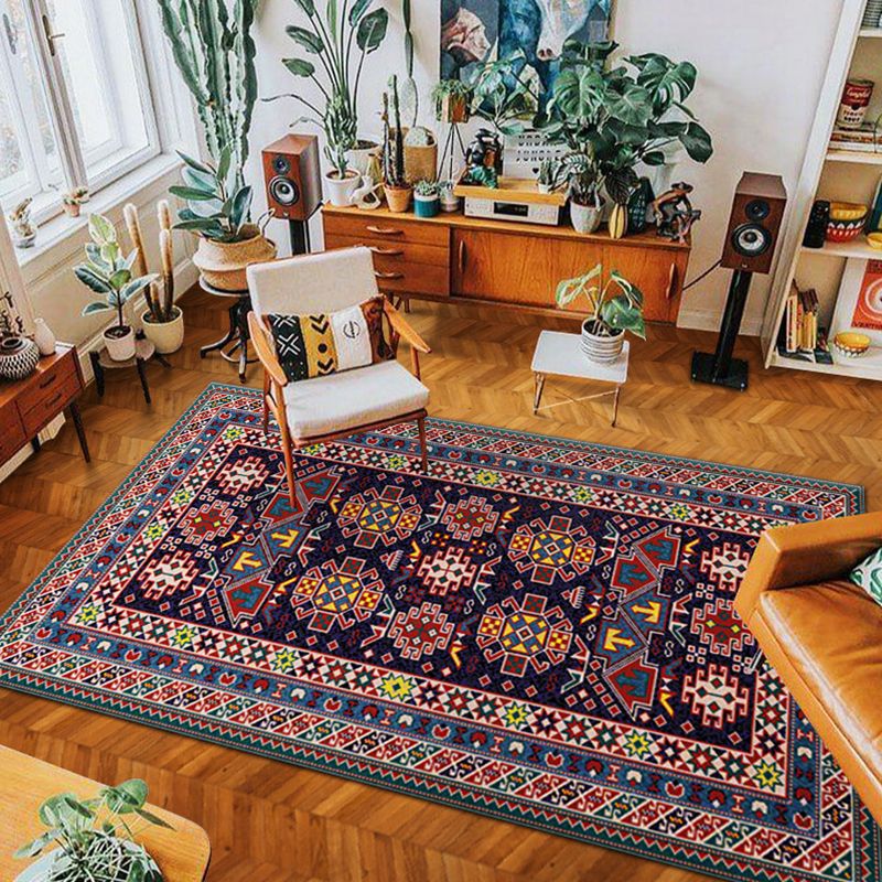 Eclectic Tribal Patterned Rug Multi Colored Polypropylene Indoor Rug Anti-Slip Backing Pet Friendly Area Carpet for Living Room