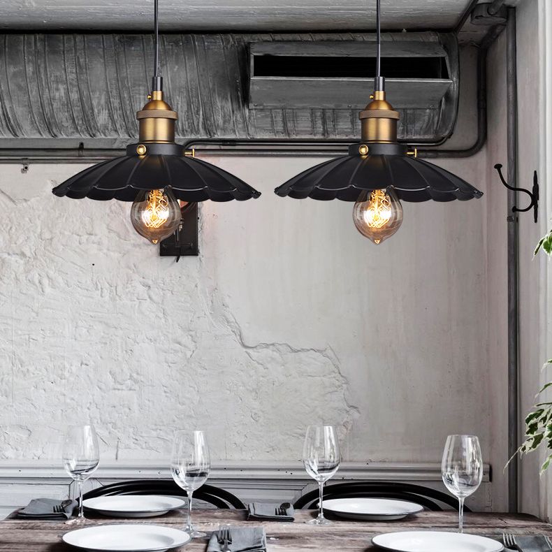 Industrial Classic Scalloped Pendant Light Wrought Iron Hanging Light for Commercial Place