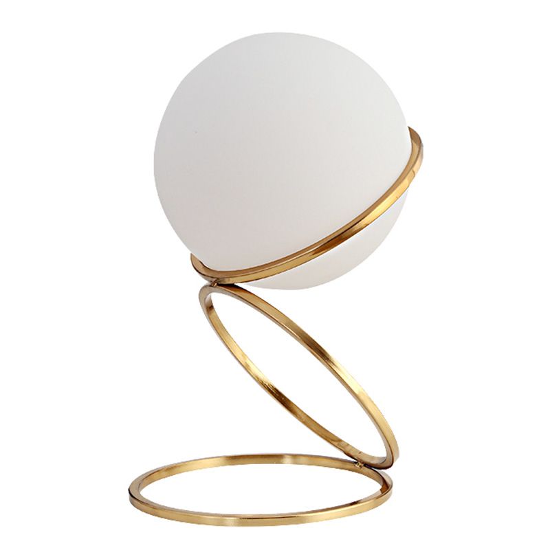 Golden Ring Night Lamp Minimalist 1-Light Metal Table Light with Ball Milk Glass Shade