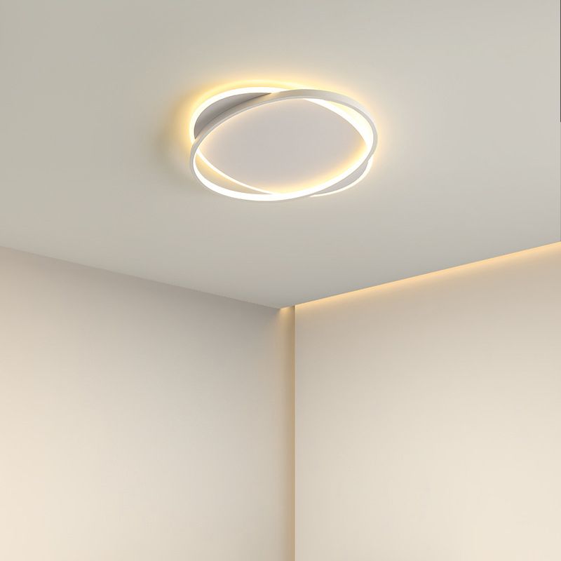 Metal Round Shape Flush Mount Light Modern Style 2 Lights Flush Ceiling Light in White