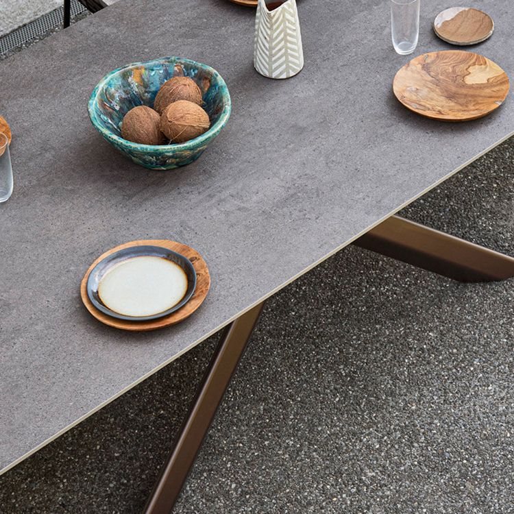 Modern Outdoor Rectangle Patio Table Stone and Steel Dining Table