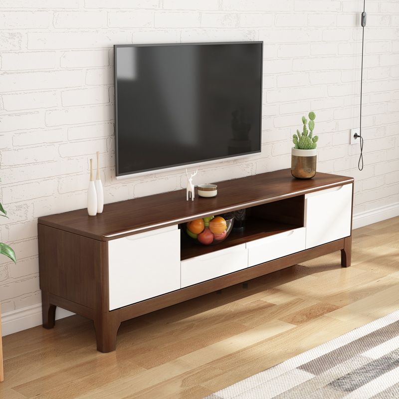 Modern TV Media Stand Rubberwood Open Shelving TV Stand Console with Drawers