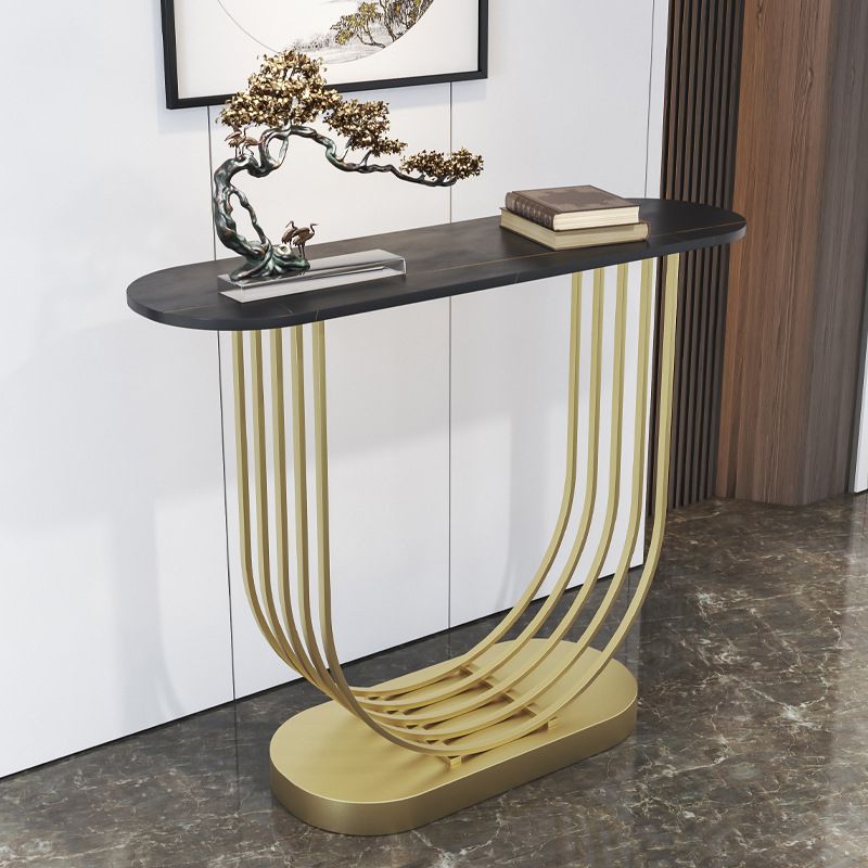 Glam Style Accent Table 31.5" High Console Table with Stone Top