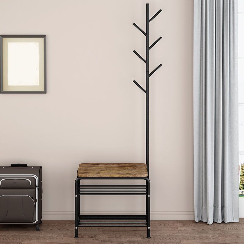 Leisure Hall Tree Plain Coat Hooks Metal Coat Rack with Storage Bench