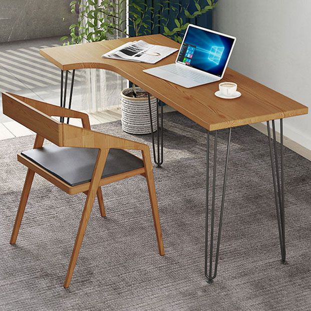 Industrial L-Shape Writing Desk Solid Wood Office Desk for Home