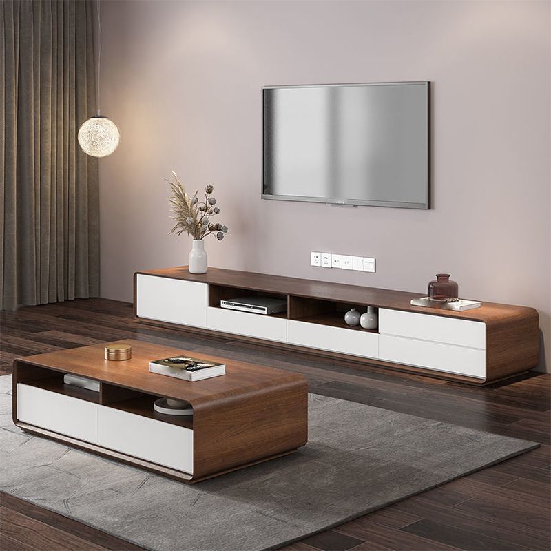 Contemporary TV Media Console Wooden TV Media Stand with 4 Drawers