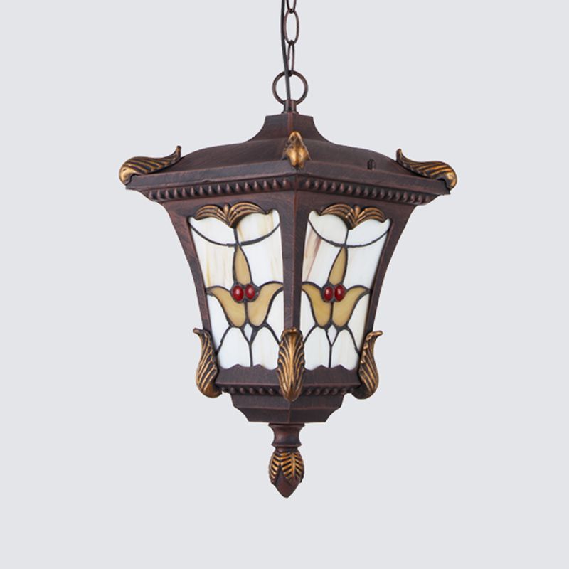 Lanterne à pente de rouille en métal / bronze lanterne à tête de plafond traditionnel s'arranger avec motif de fleur pour balcon