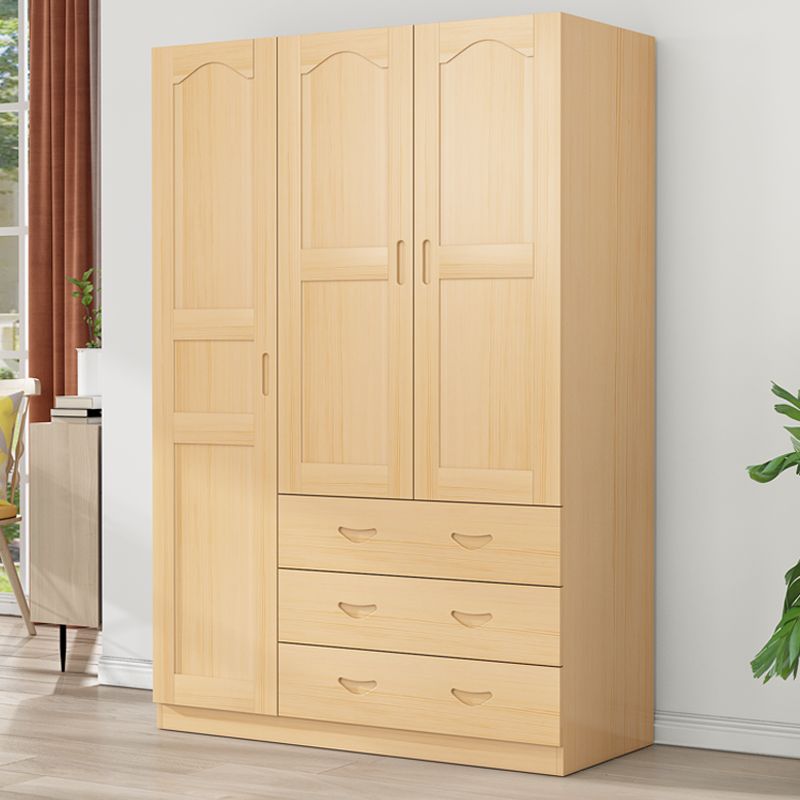 Solid Wood Kid's Wardrobe Country Light Wood Armoire Closet with Adjustable Shelves