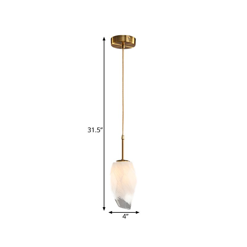 Forme rocheuse Lumière suspendue Simplicité Grossed Blanc Verre 1 Head Brass Plafond Pendre sur la table à manger