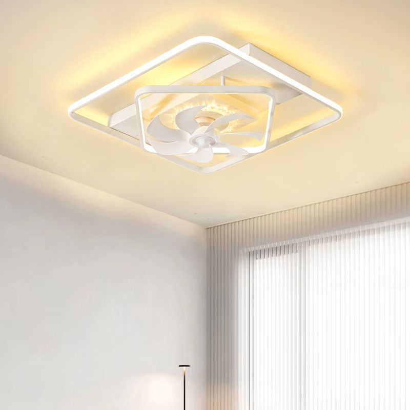 Square Minimalist Ceiling Fan in White Finish LED Fan Fixture