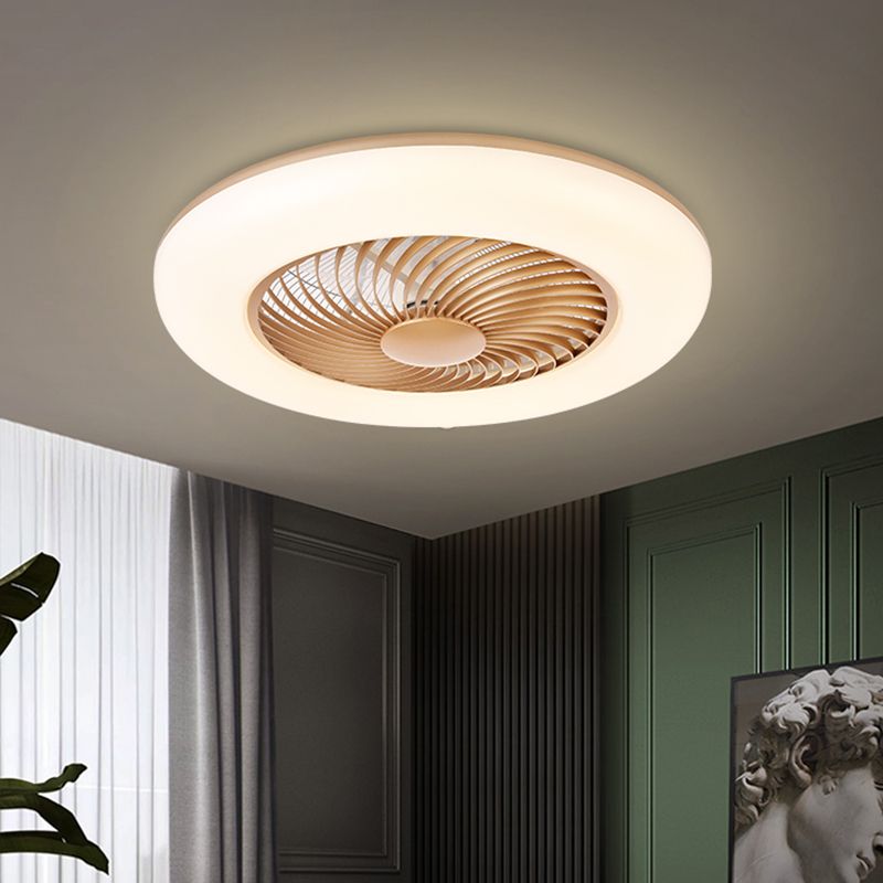 Remote Control Round Bedroom Fan Lamp Acrylic Nordic Style LED Semi Flush Ceiling Light