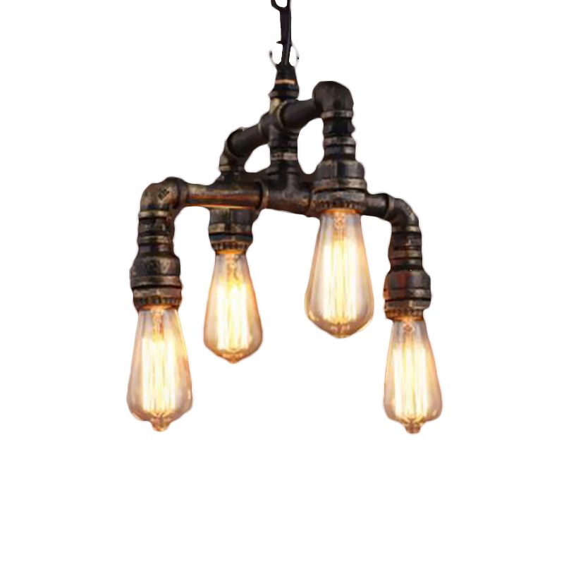 4 Lights 2-Layer Water Pipe Pendant Industrial Rust Metal Hanging Chandelier for Restaurant