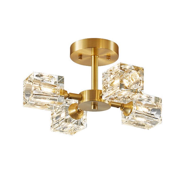 3/4/5/6-Light Golden Flush Mount Lighting Modern Style Crystal Shaded Ceiling Light