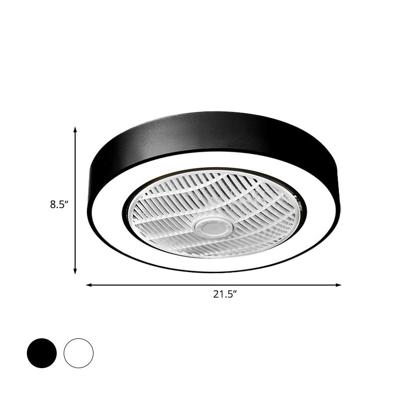 Luz circular moderna LED LED acrílico Semi Flush Montaje en blanco/negro con 3 cuchillas transparentes, 21.5 "de ancho