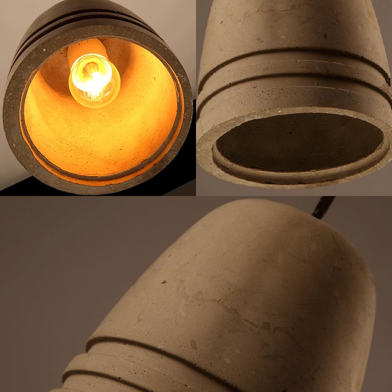 Brown 1-Light Light Fixture Industrial Cement Bell Shape Hanging Ceiling Light for Bedroom