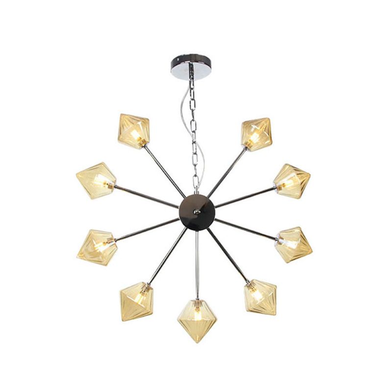 Diamond schaduw hangende verlichting industrieel amber/helder glas 6/9/12 hoofden woonkamer kroonluchter lamp in zwart/messing/koper