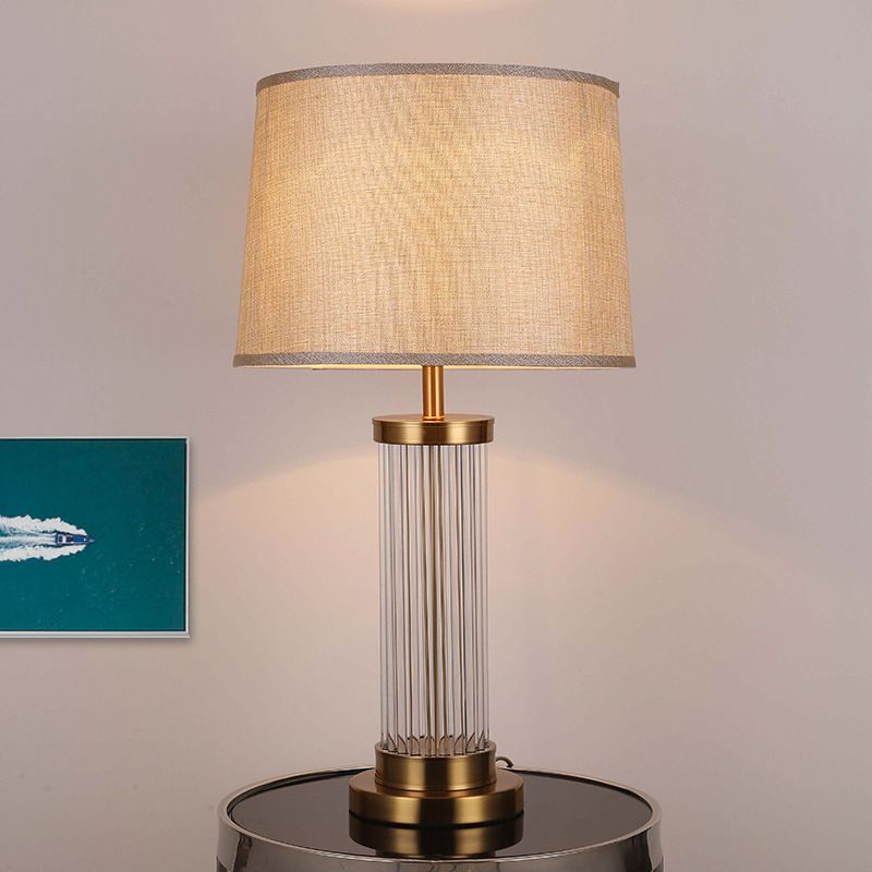 1 Head Living Room Table Lamp Modern Gold Reading Light with Barrel Fabric Shade