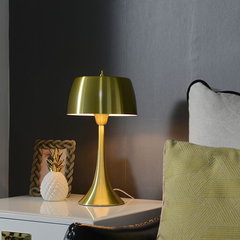 Drum Nightstand Light Post-Modern Metal 1 Light Gold Night Table Lighting for Bedroom