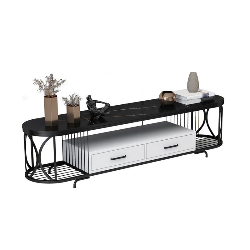 Glam Stone TV Media Stand Open Shelving TV Stand Console with Drawers