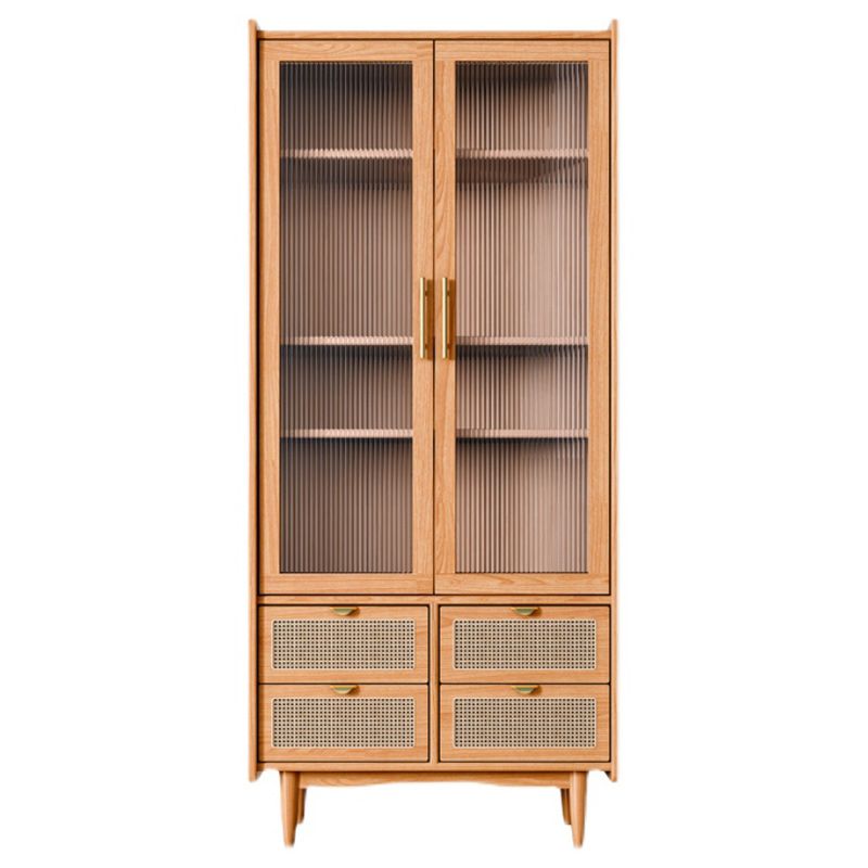 Modern Glass Doors Display Stand Pine Storage Cabinet with Doors for Living Room