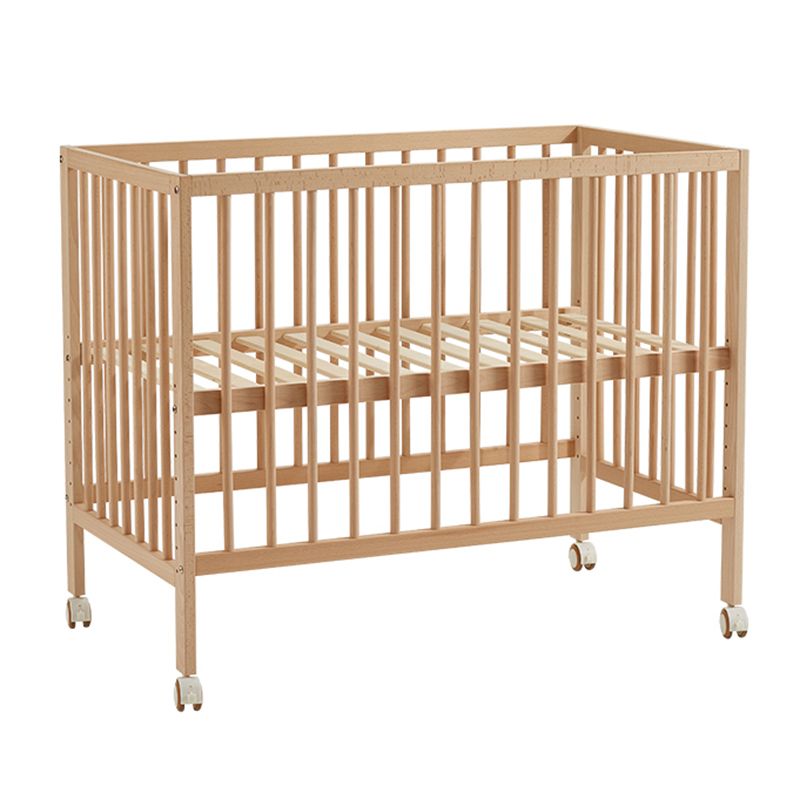 Farmhouse Style Portable Natural Wooden Baby Crib with Wheels