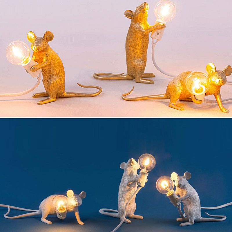 Resin Rat Shaped Table Lamp Creative 1-Light Night Lighting with Bare Bulb Design