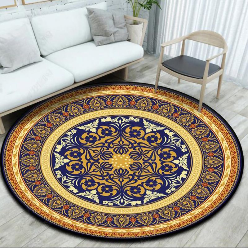 Mid-Century Modern Rug Classic Flower Print Carpet Polyester Non-Slip Backing Rug for Home Decor