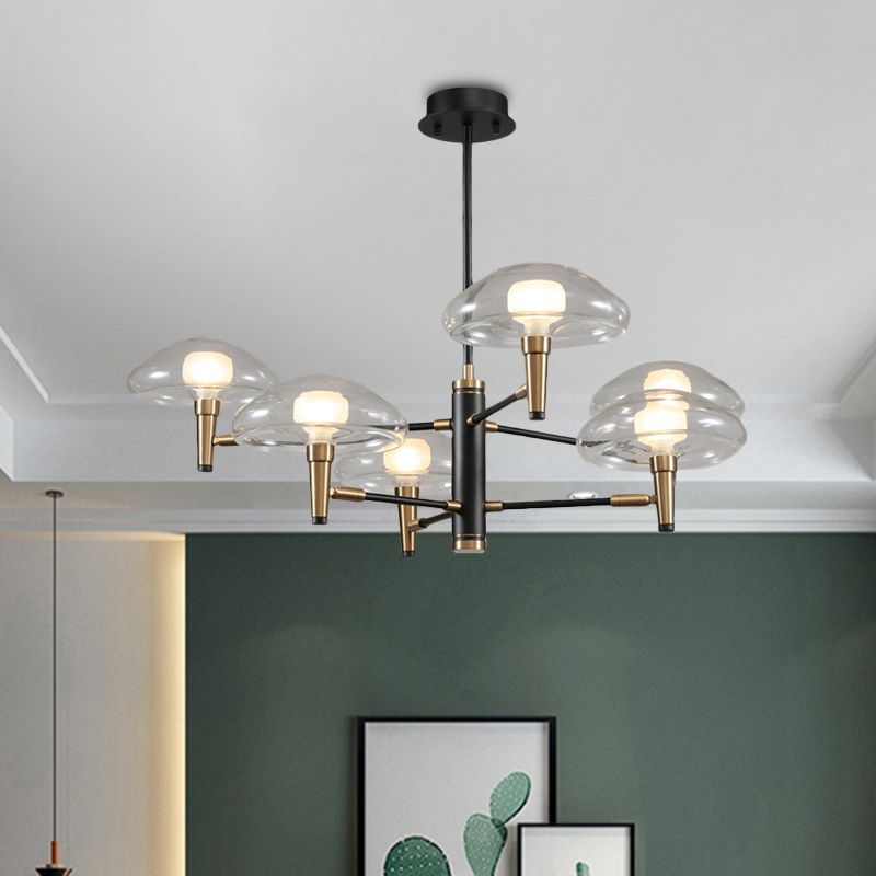 Clear Mushroom Shade Pendant Light Contemporary Metal Chandelier in Black for Boutique