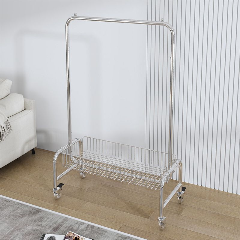 Contemporary Coat Rack Metal Storage Baskets Included Free Standing Silver Hall Tree