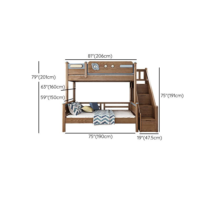 Brown Ash Standard Bunk Bed Solid Wood Scandinavian Bed with  Guardrail