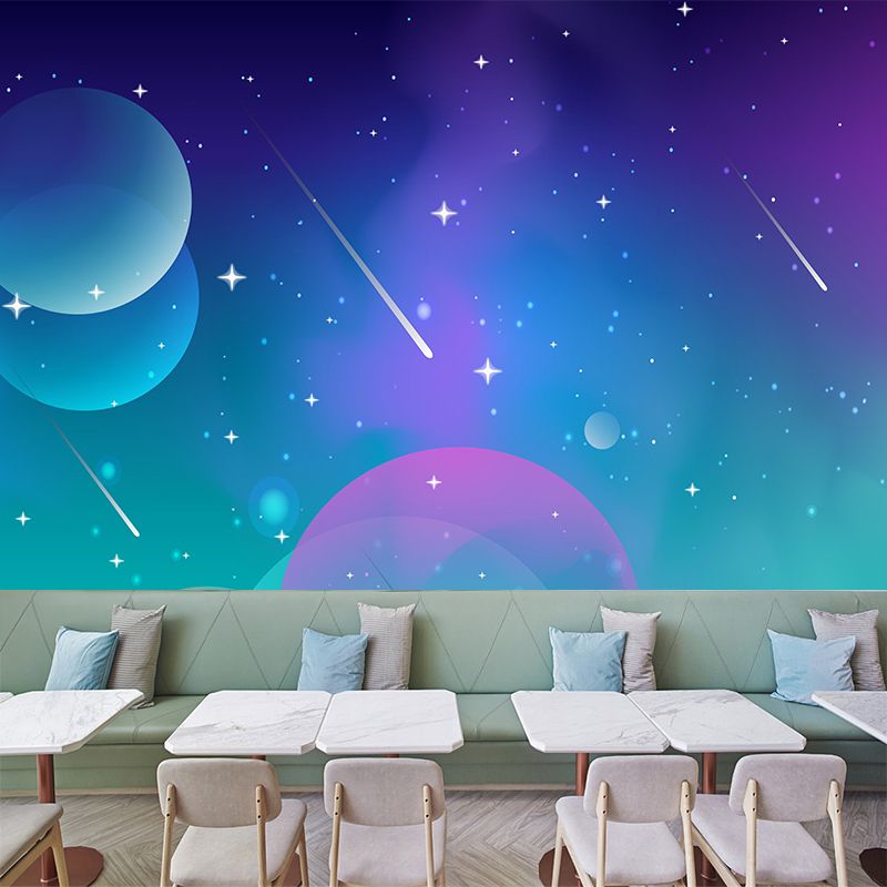 Outer Space Mural Meteor Illustration Stain Resistant Children's Art Bedroom Wall Decor