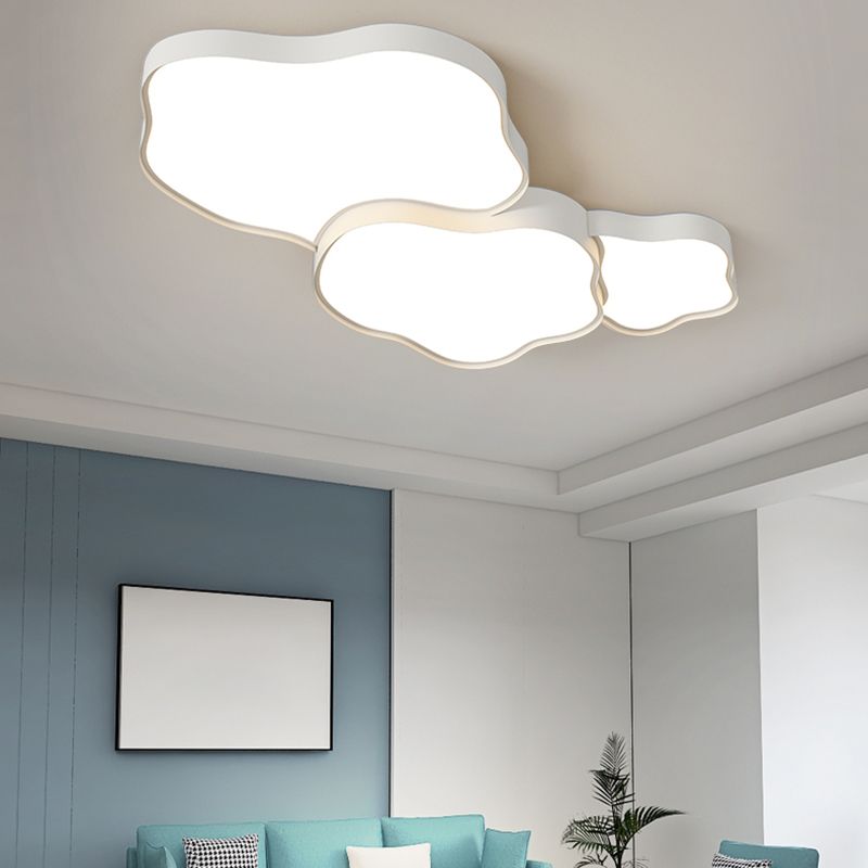 LED White Metal Modern Flush Mount Cloud Shape Ceiling Lamp with Acrylic Shade for Bedroom