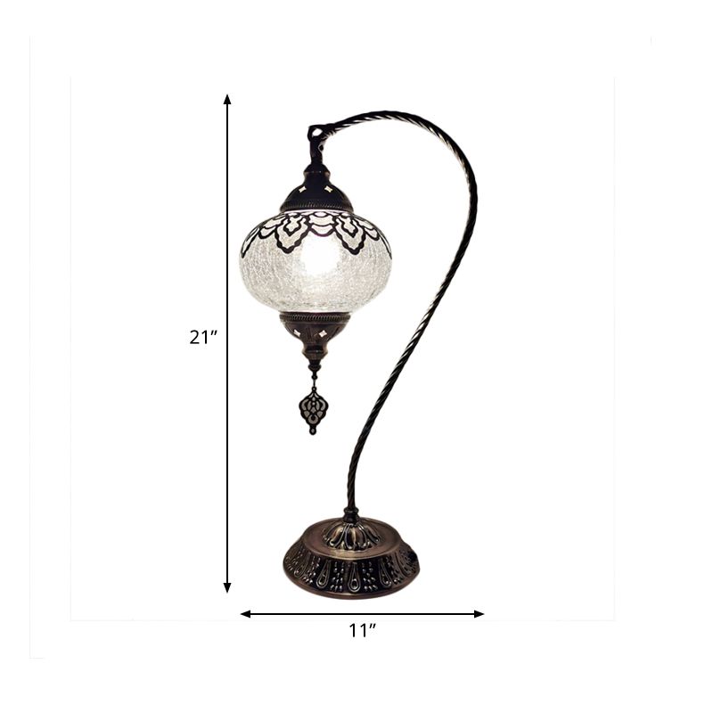 Crackle Glass Bronze Desk Light Elliptical 1 Light Turkish Night Lamp with Curving Arm, 15"/18"/21" High