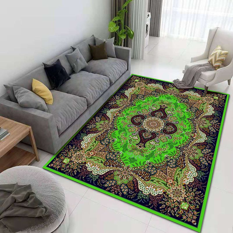 Moroccan Polyester Carpet Medallion Printed Rug Anti-Slip Backing Washable Carpet for Home Decor