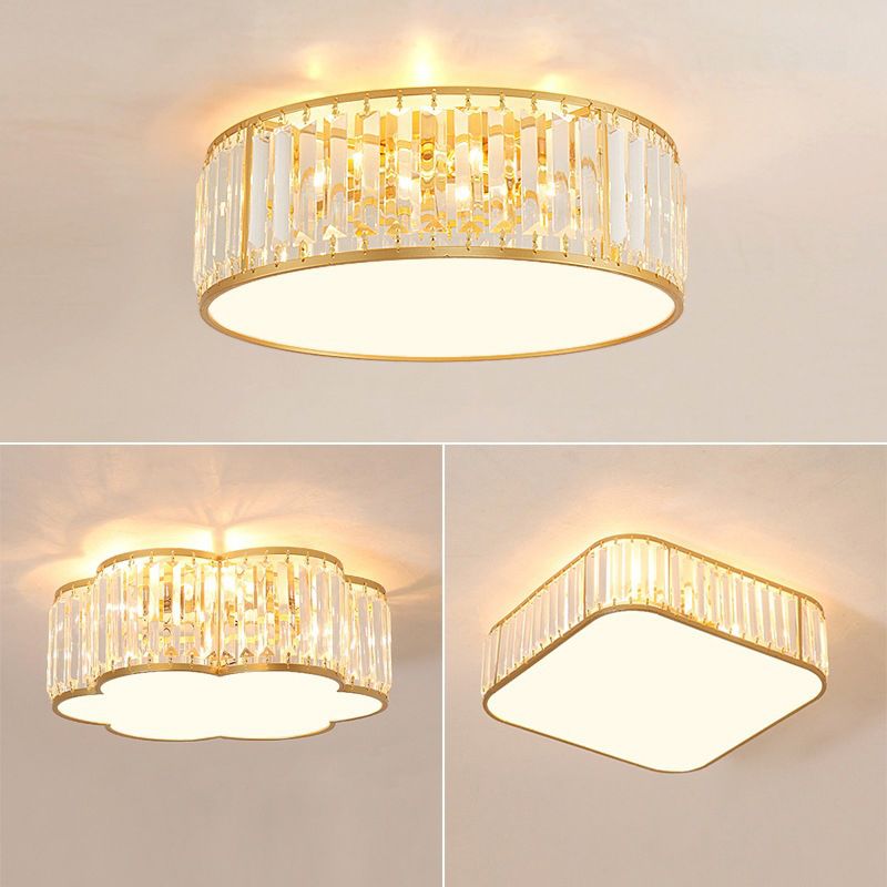 Contemporary Flush Light Fixture Crystal Flush Mount Ceiling Fixture in Gold