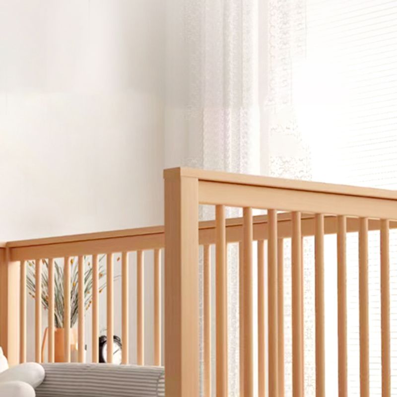 Modern Beech Baby Crib Light Wood Nursery Bed with Guardrail