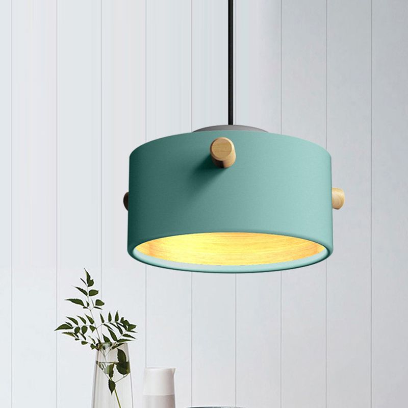 Éclairage de suspension de 1 lumière contemporaine avec nuance en métal vert / rose / blanc cylindre pendentif luminaire