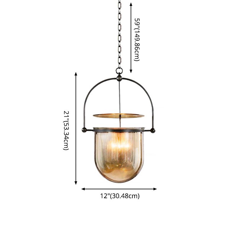 1 Light Caged Glass Hanging Light Fixtures Retro Industrial Style Glass Ceiling Light for Restaurant