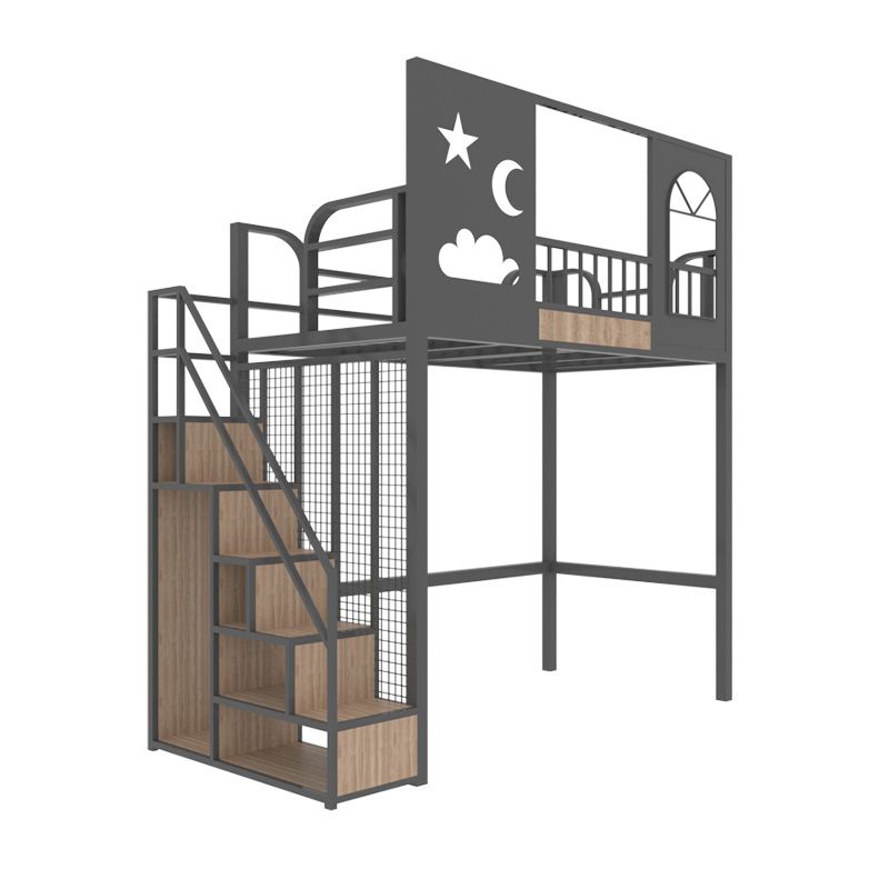 Contemporary Bunk Bed with Guardrails in Iron Black/White Bed