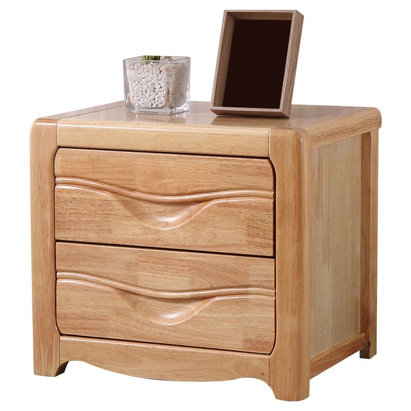 Contemporary Nightstand Solid Wood Bedside Cabinet with 2 Drawers