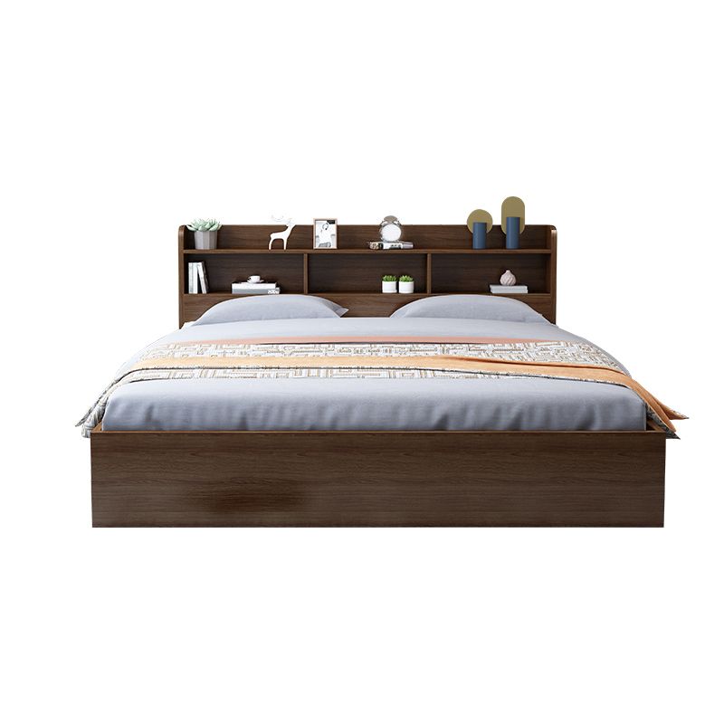 Brown Finish Standard Bed with Headboard Panel Bed Lift Up Storage