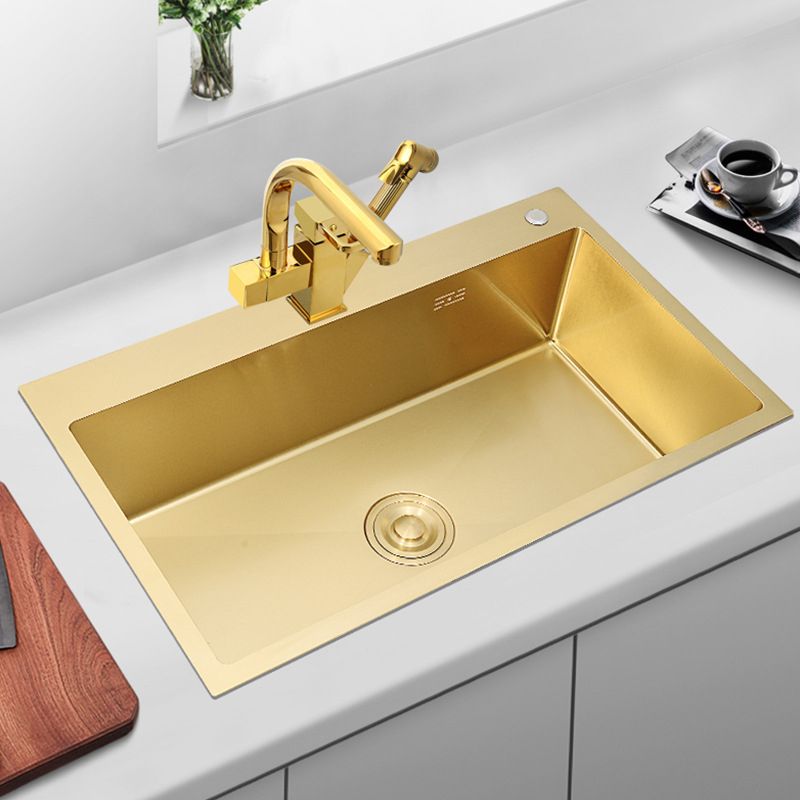 Retangle Drop-in Sink Stainless Steel Single Bowl Golden Kitchen Sink with Strainer