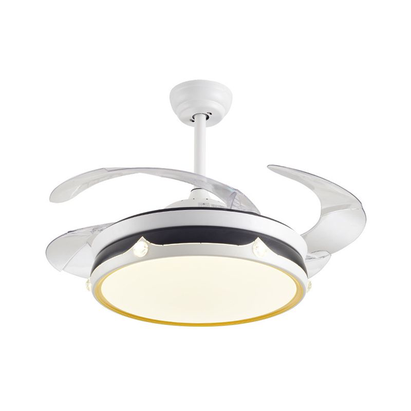 Acrylic Drum-Shaped Ceiling Fan Light Minimalism White 4-Blade LED Semi Flush Mount Lighting, 42" Wide