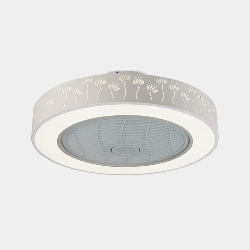 Cool-Warm Wind Round Fan Lighting Minimalist Acrylic White Semi Flush Light for Bedroom